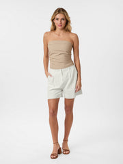 Neo Noir Beige Nadelstreifen Smocked Bandeau Tube Top – Trägerlos | Damen