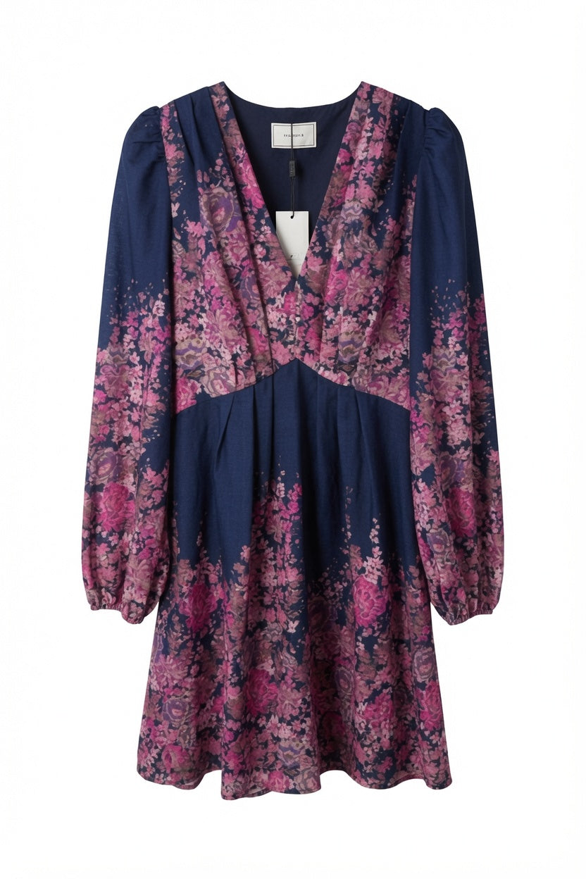 Neo Noir Semila Mini-Wickelkleid in Marineblau mit Blumenmuster