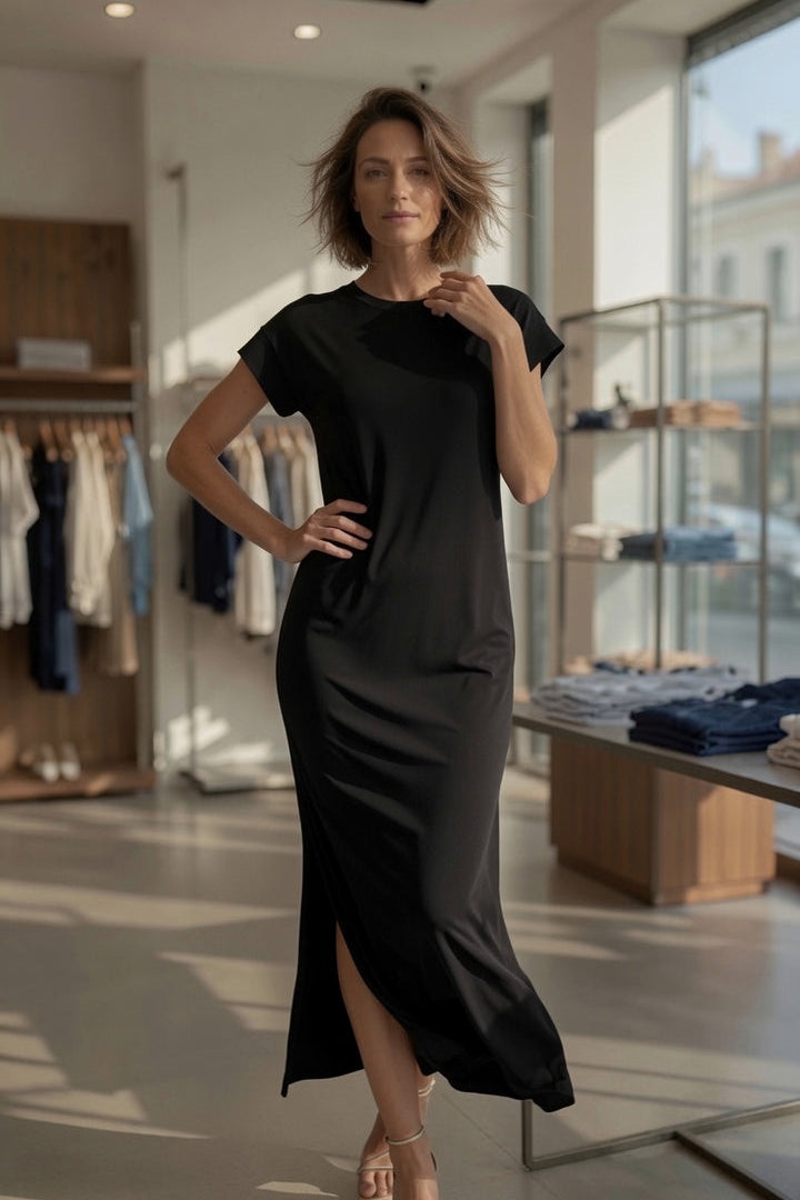 PIECES PCANDORA SS O-Neck Lena Maxikleid – Schwarz