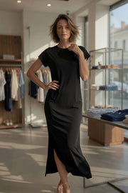 PIECES PCANDORA SS O-Neck Lena Maxikleid – Schwarz