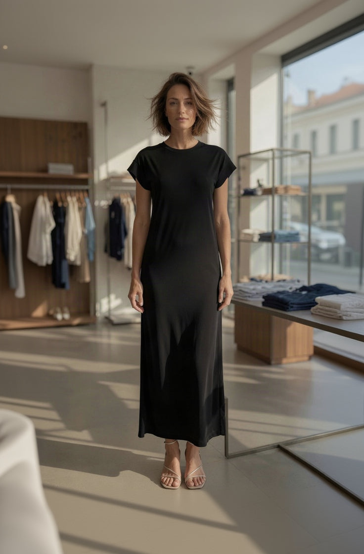 PIECES PCANDORA SS O-Neck Lena Maxikleid – Schwarz