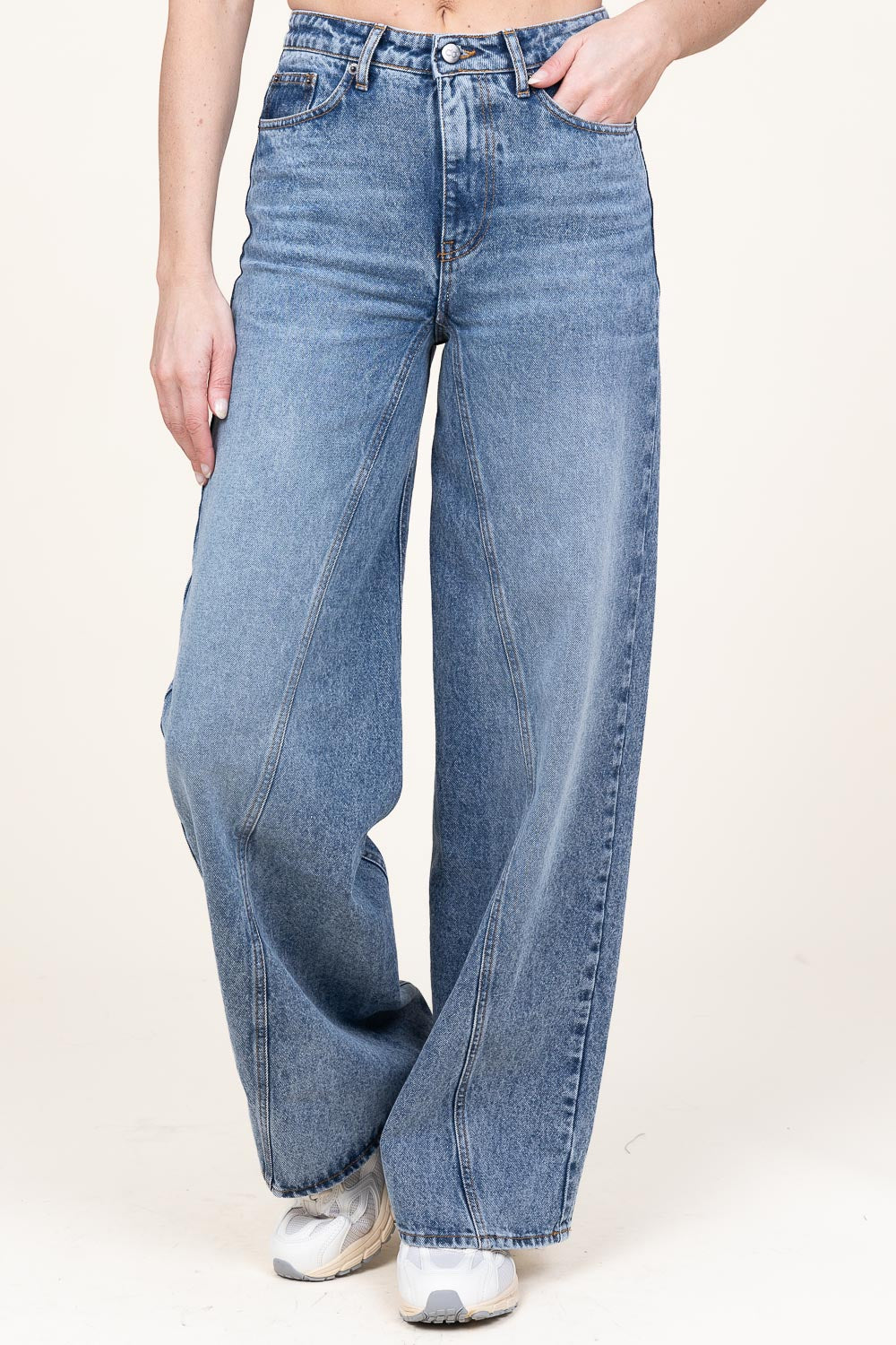 Co'couture Vika Wide-Leg-Jeans aus nicht dehnbarem Denim – Blau