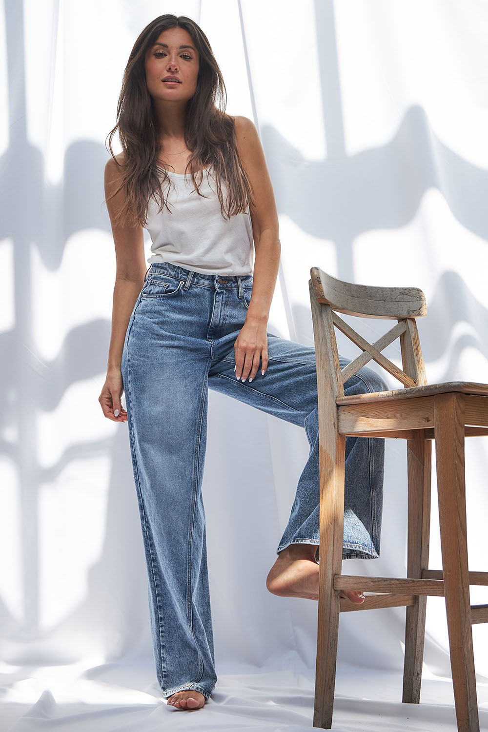 Co'couture Vika Wide-Leg-Jeans aus nicht dehnbarem Denim – Blau