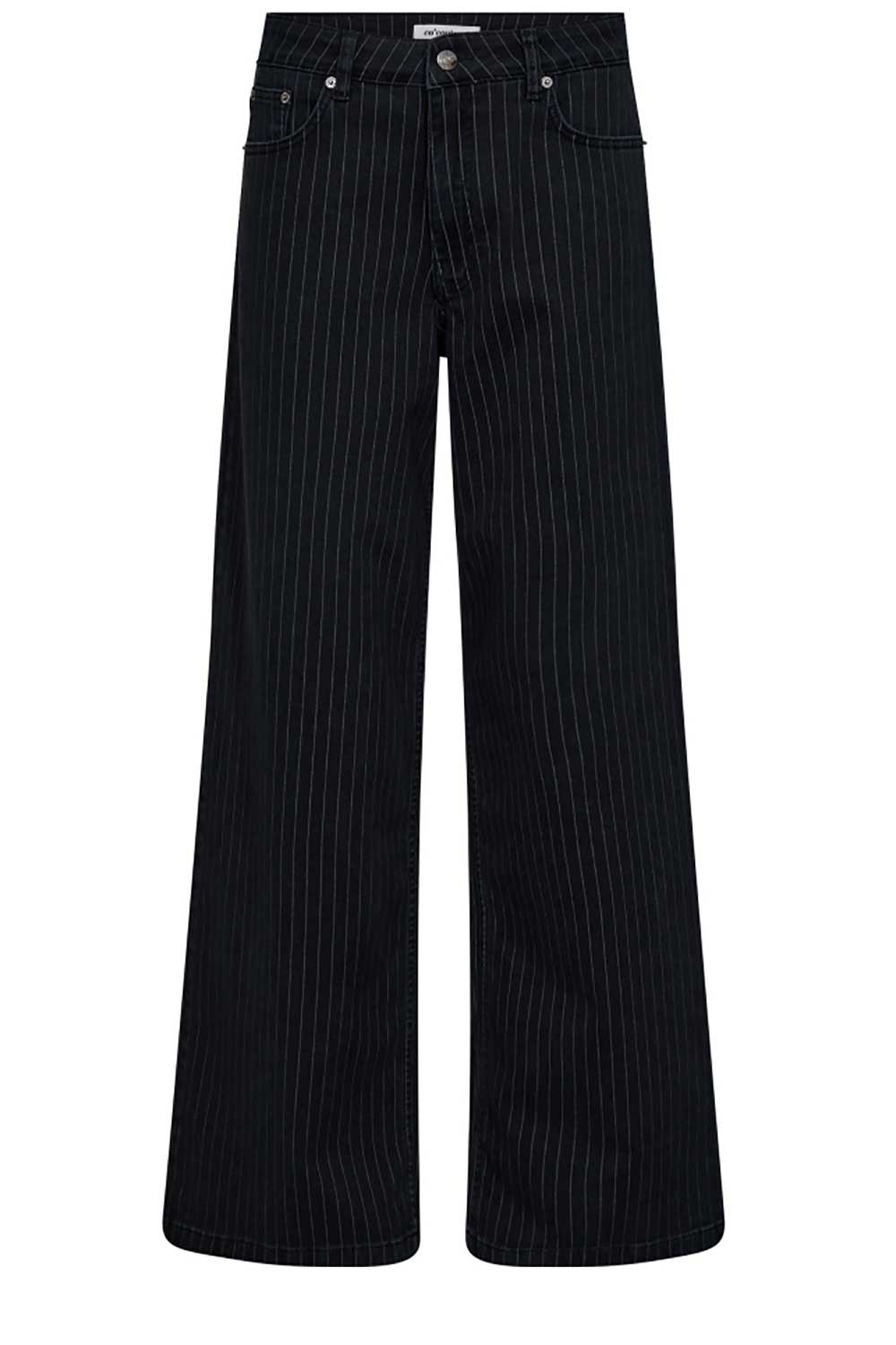 Co'couture Pin Wide-Leg-Jeans mit Nadelstreifen – Schwarz