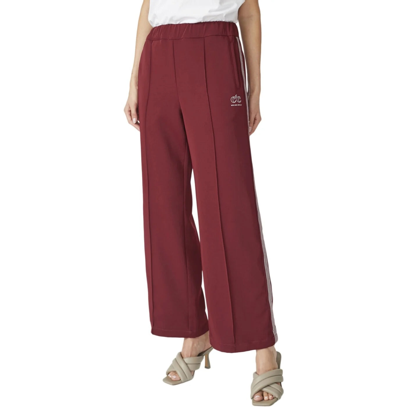 Co'couture Amina Wide-Leg-Bundfaltenhose – Burgund