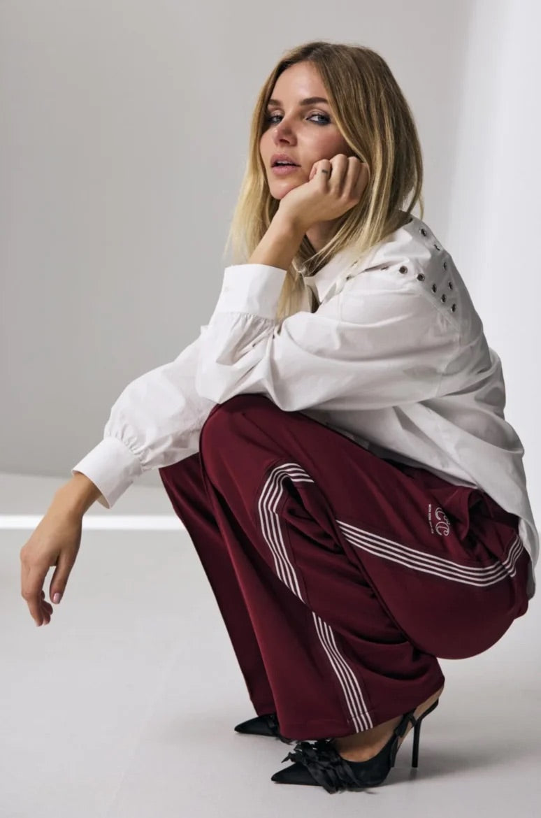 Co'couture Amina Wide-Leg-Bundfaltenhose – Burgund