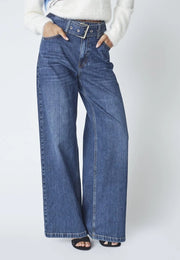 Co'couture Rumi CC Wide-Leg-Jeans mit Gürtel – dunkler Denim