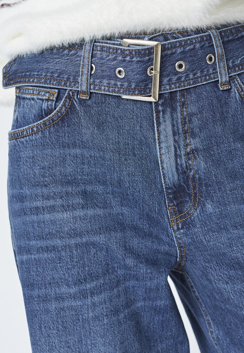 Co'couture Rumi CC Wide-Leg-Jeans mit Gürtel – dunkler Denim