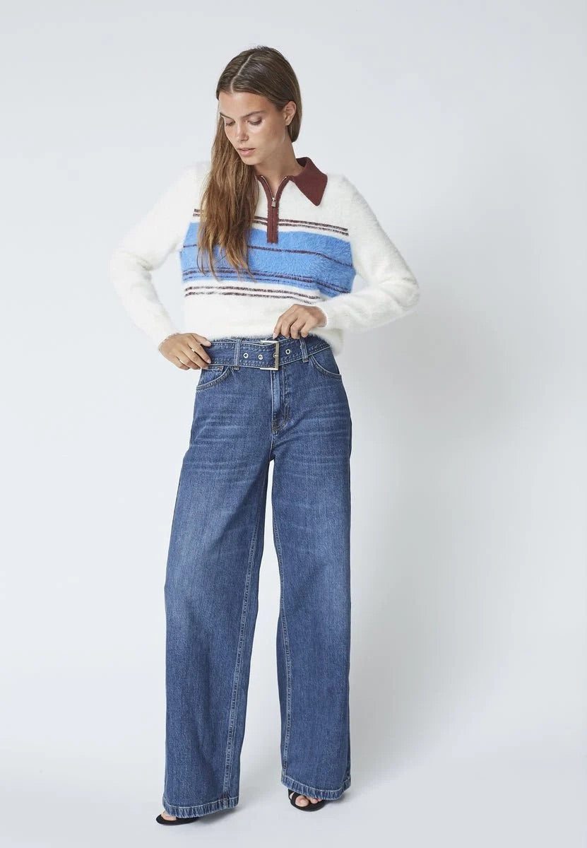 Co'couture Rumi CC Wide-Leg-Jeans mit Gürtel – dunkler Denim