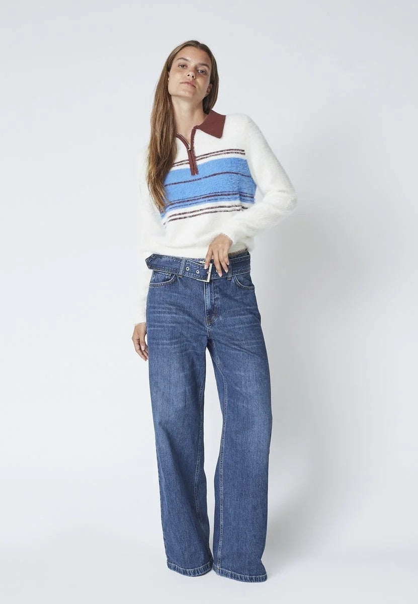 Co'couture Rumi CC Wide-Leg-Jeans mit Gürtel – dunkler Denim