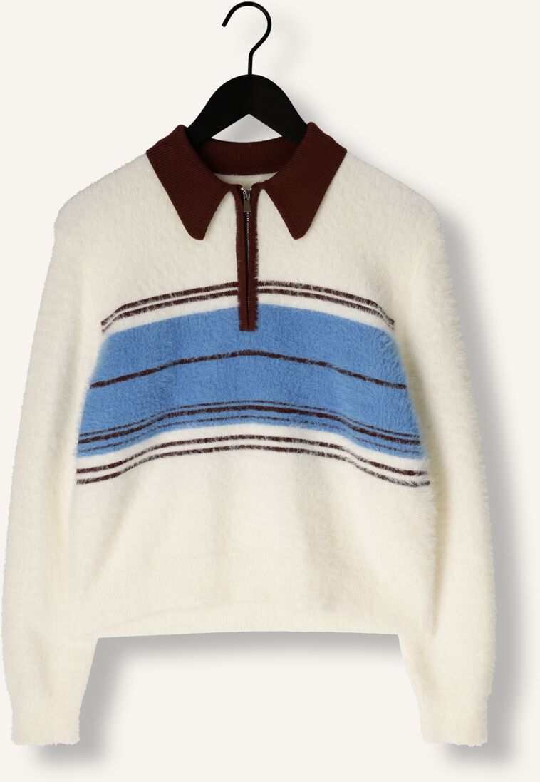 Co'couture Tory Streifen-Strickpullover mit Reißverschluss – Ecru