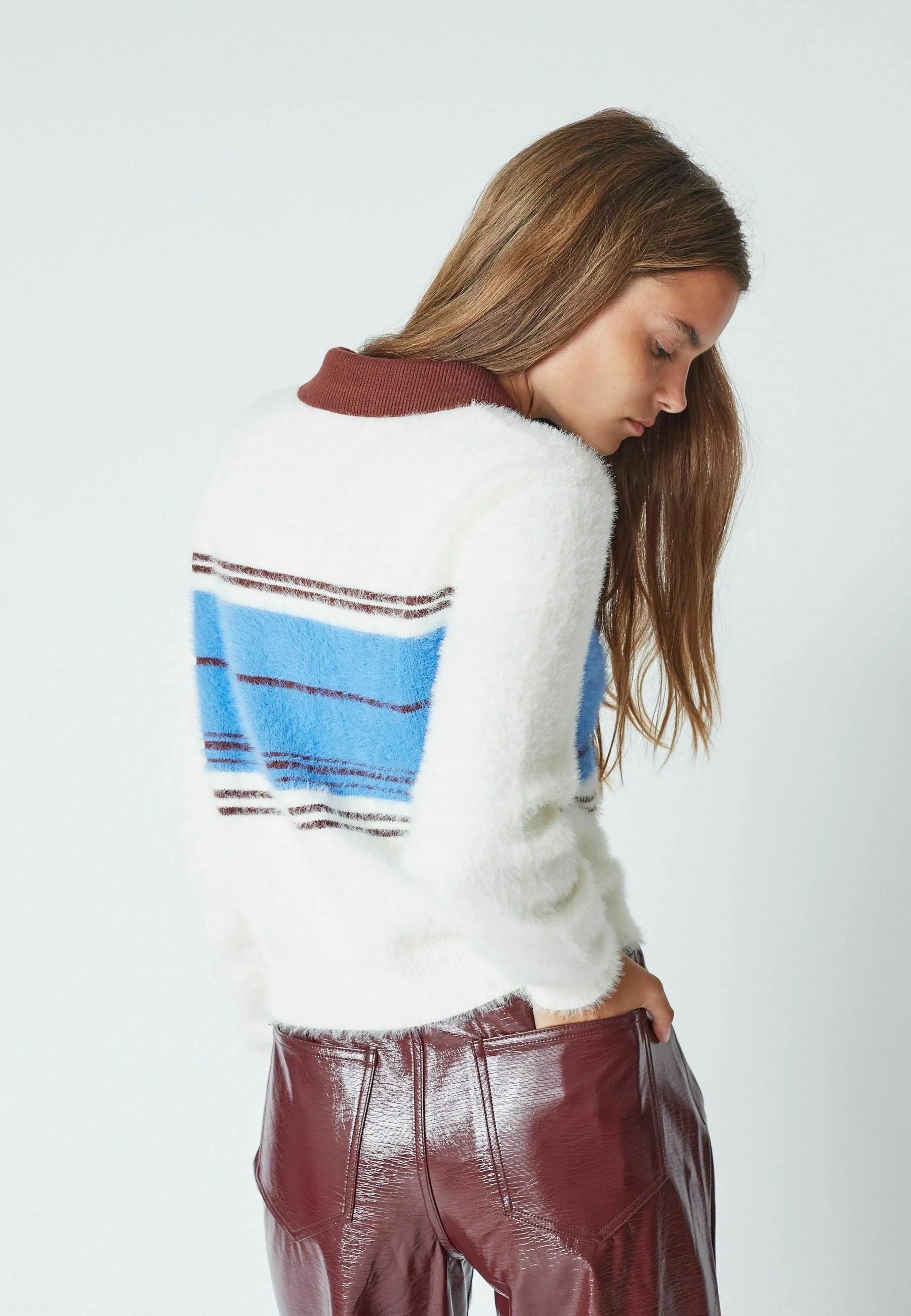 Co'couture Tory Streifen-Strickpullover mit Reißverschluss – Ecru
