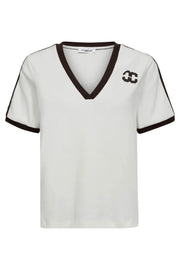 Co'couture Edge CC Streifen-T-Shirt mit V-Ausschnitt – Off-White