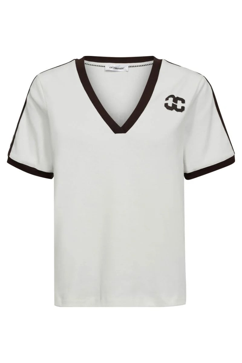 Co'couture Edge CC Streifen-T-Shirt mit V-Ausschnitt – Off-White