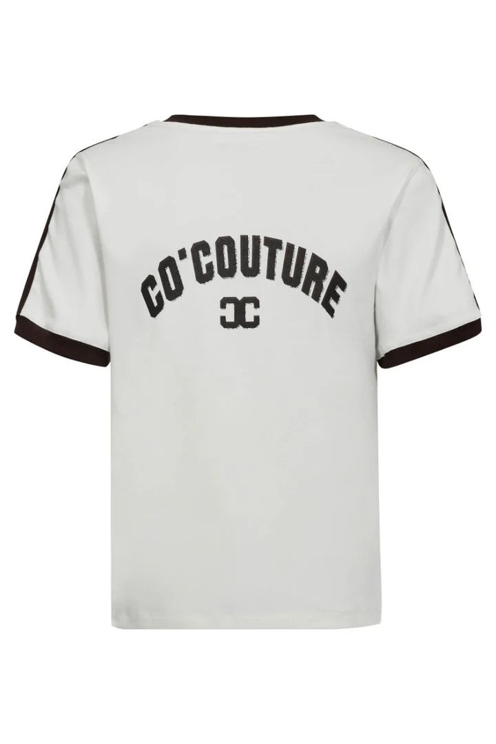 Co'couture Edge CC Streifen-T-Shirt mit V-Ausschnitt – Off-White