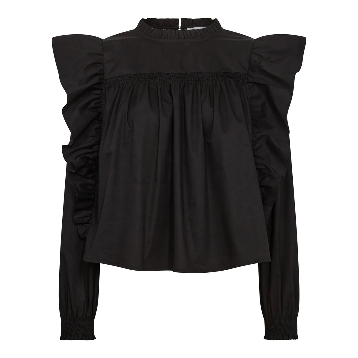Co'couture Rüschenbluse aus fester Baumwolle – Schwarz