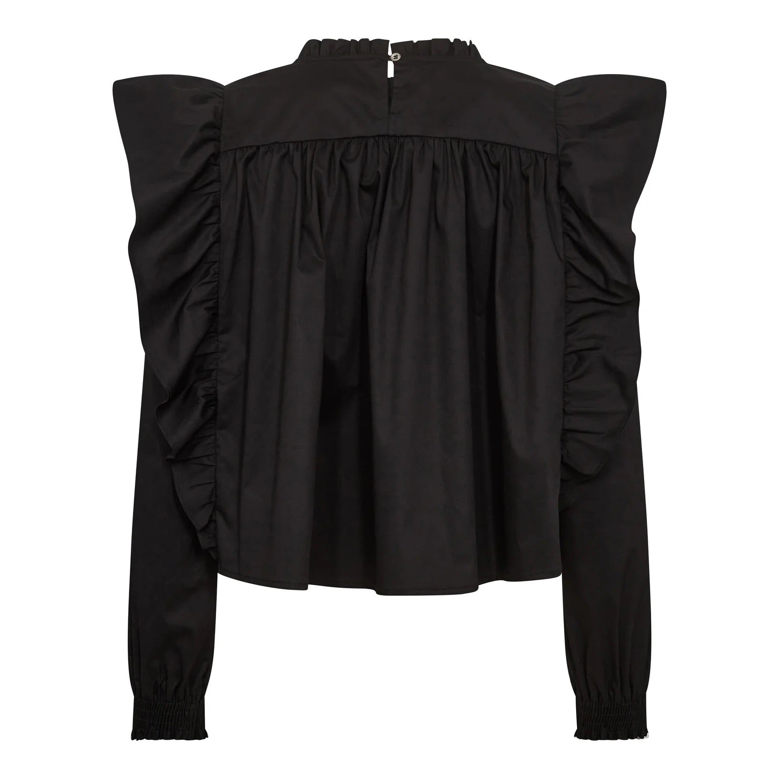 Co'couture Rüschenbluse aus fester Baumwolle – Schwarz