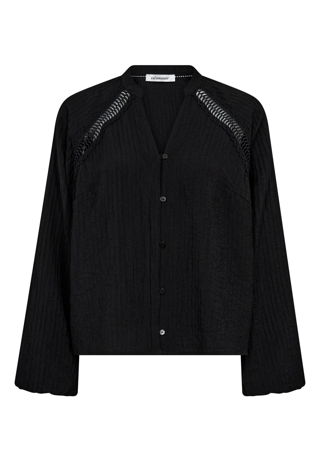 Co’couture Shina CC Spitzenbluse mit V-Ausschnitt – Schwarz