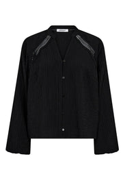 Co’couture Shina CC Spitzenbluse mit V-Ausschnitt – Schwarz