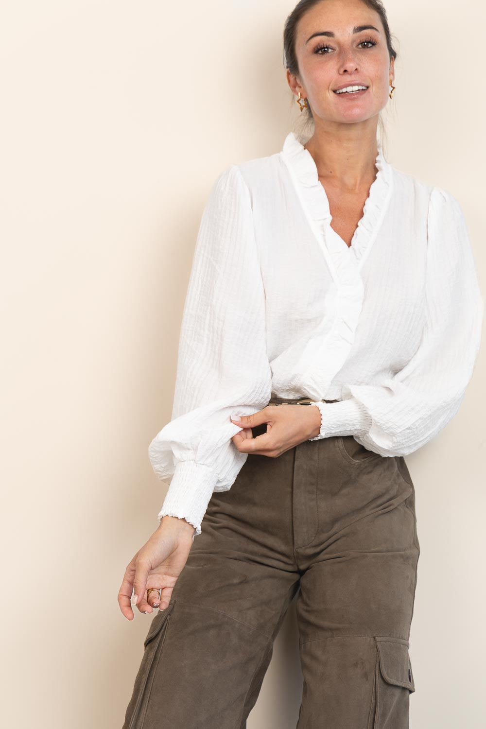 Co’couture Shina CC Rüschen Viskose-Bluse – Naturweiß