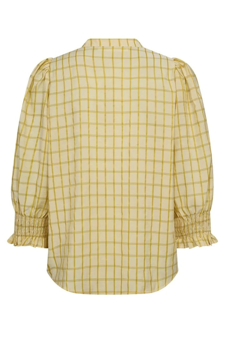Co'couture Mango CC karierte Kurzarmbluse – Pastellgelb