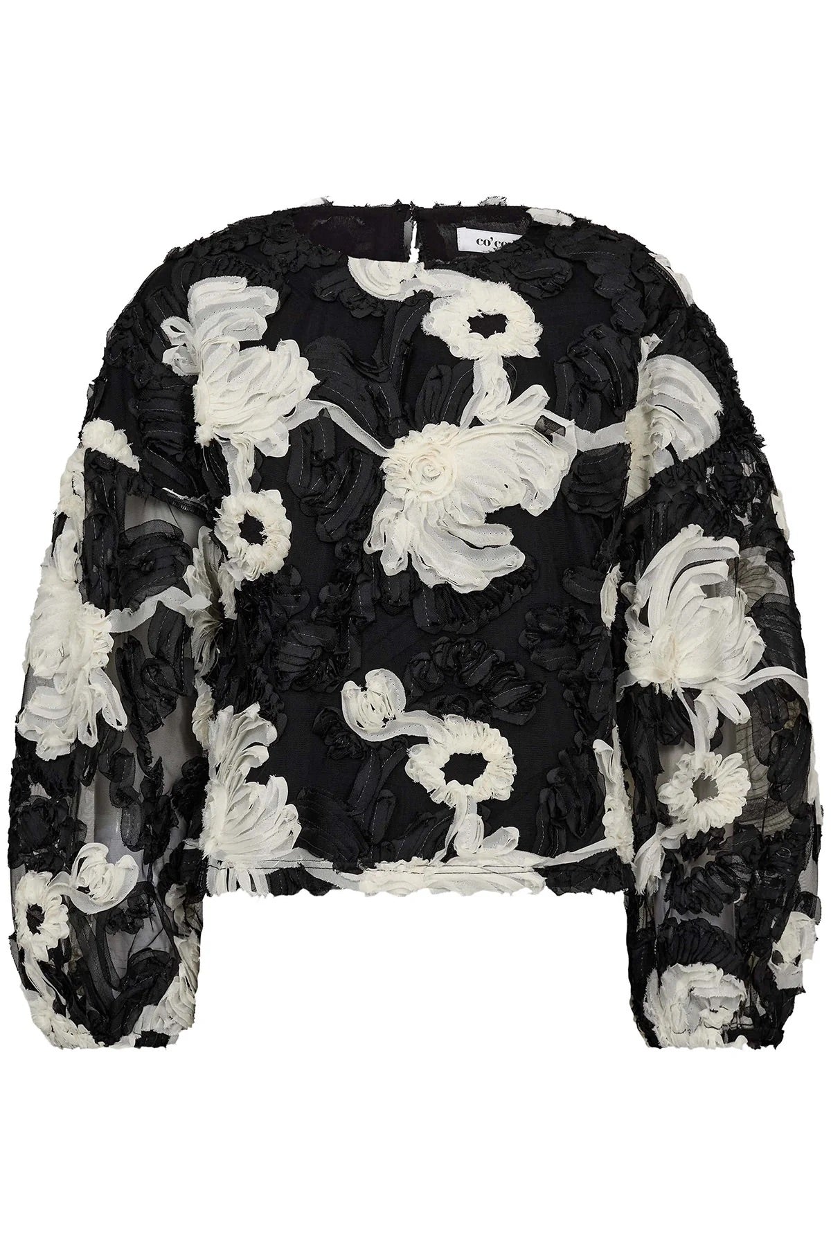 Co'couture Fleur CC flauschige Langarmbluse – Schwarz