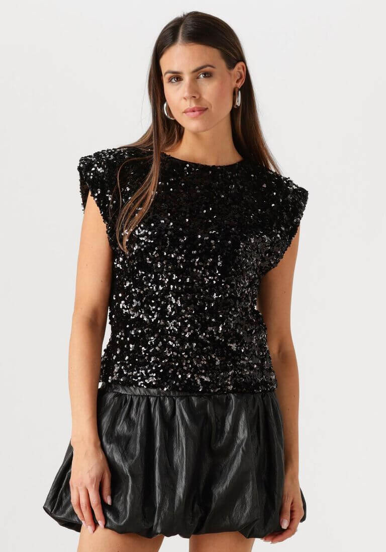 Co'couture Roslyn CC Pailletten-Top – Schwarz