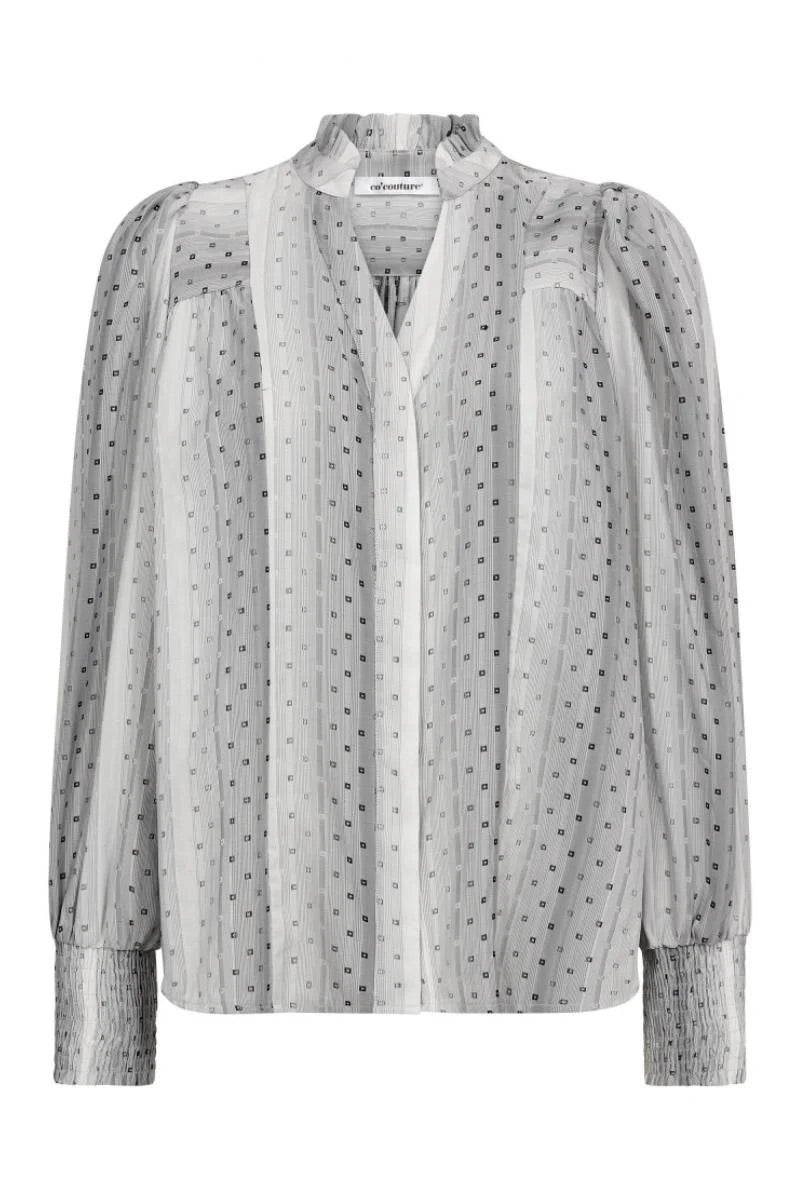 Co'couture Olly CC Langarmbluse mit V-Ausschnitt – Off-White