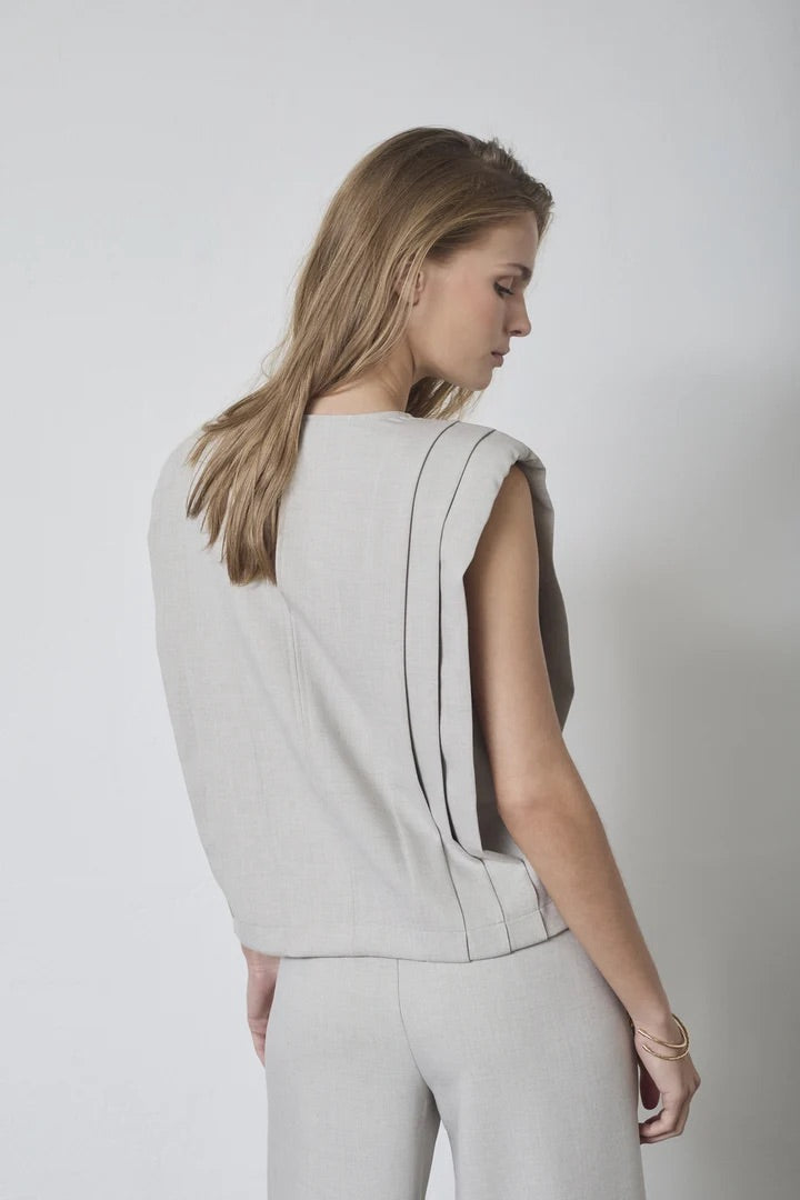 Co'couture Mava CC Padded Pleat Kurzarmtop – Cremeweiß