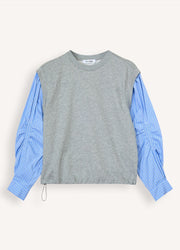 Co'couture Sabina Mix Sweatshirt mit Hemdärmeln – Hellgrau