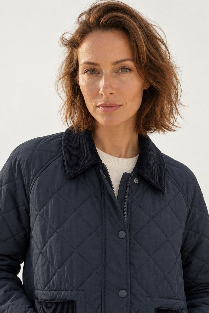 s.Oliver Damen-Steppmantel – Navy und dunkles Salbeigrün