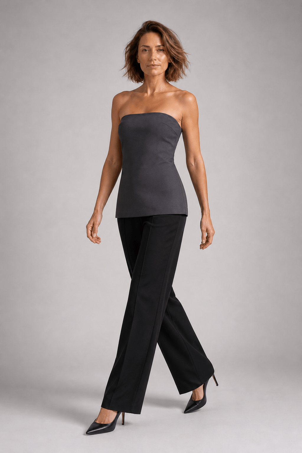 Neo Noir Leafie Melange-Top – Dunkelgrau