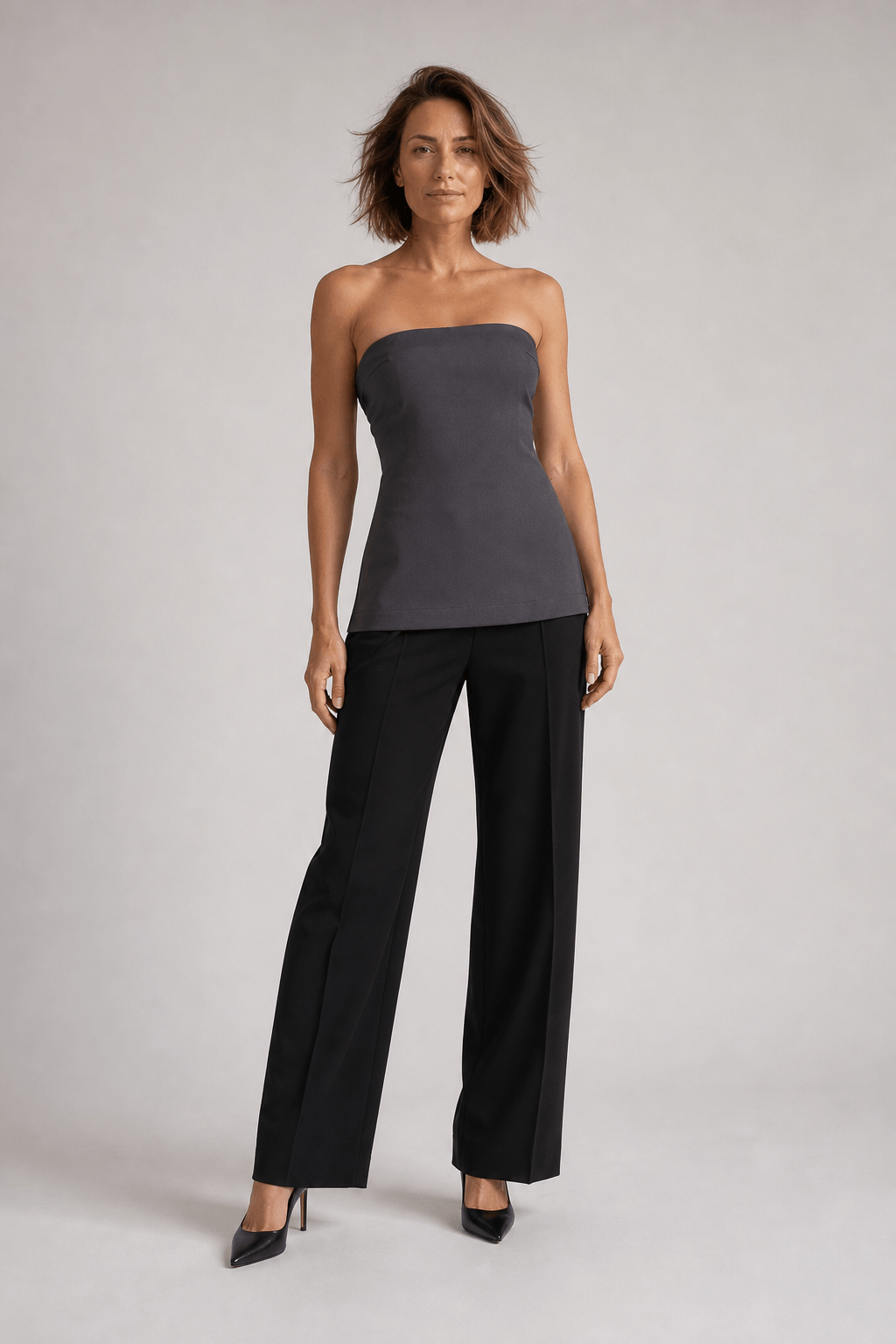 Neo Noir Leafie Melange-Top – Dunkelgrau