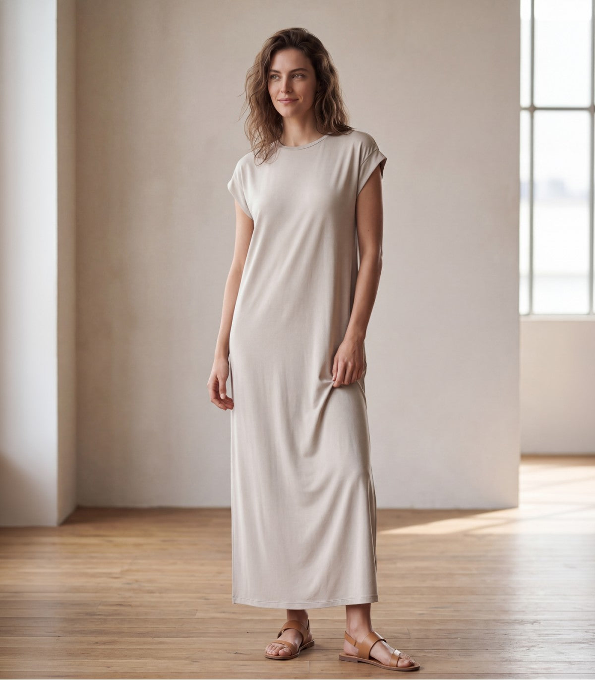 PIECES PCANDORA Damen-Maxikleid mit kurzen Ärmeln