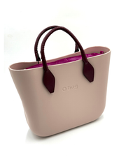 O bag Mini – Powder Pink Tragetasche mit burgunderfarbenen Henkeln & fuchsiafarbener Innentasche
