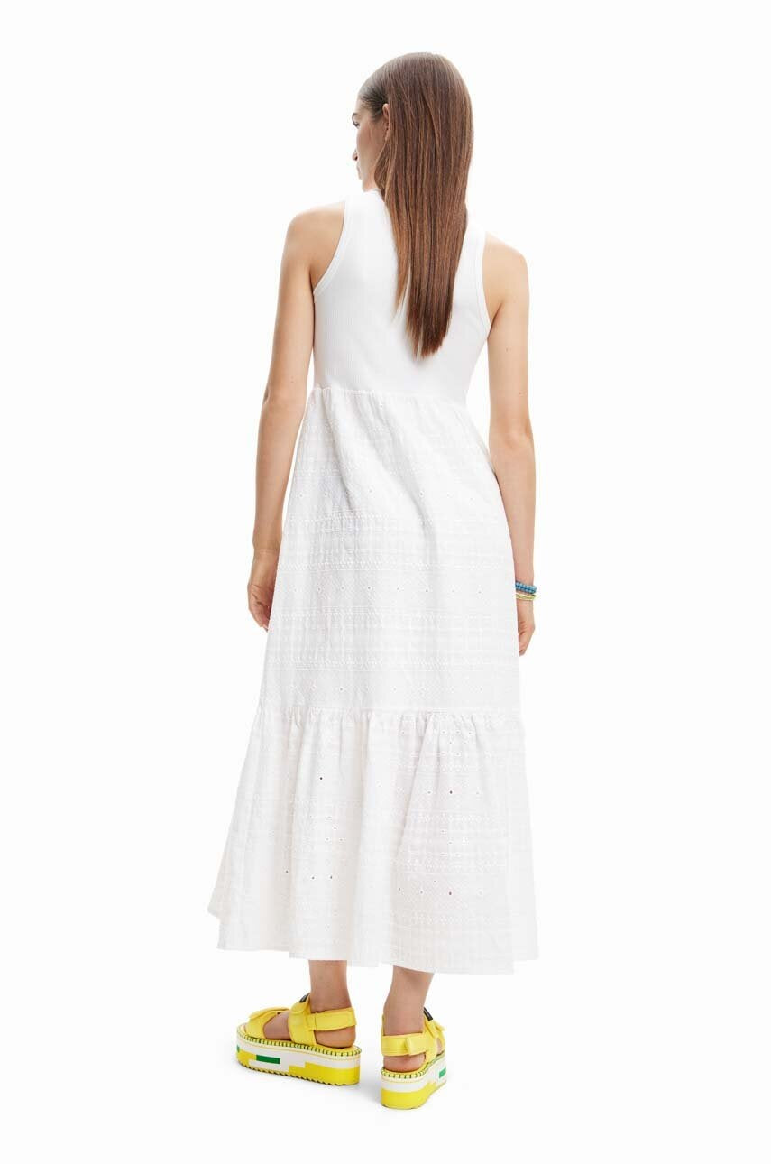 Desigual Geripptes Oberteil mit Lochstickerei Midikleid – Weiß