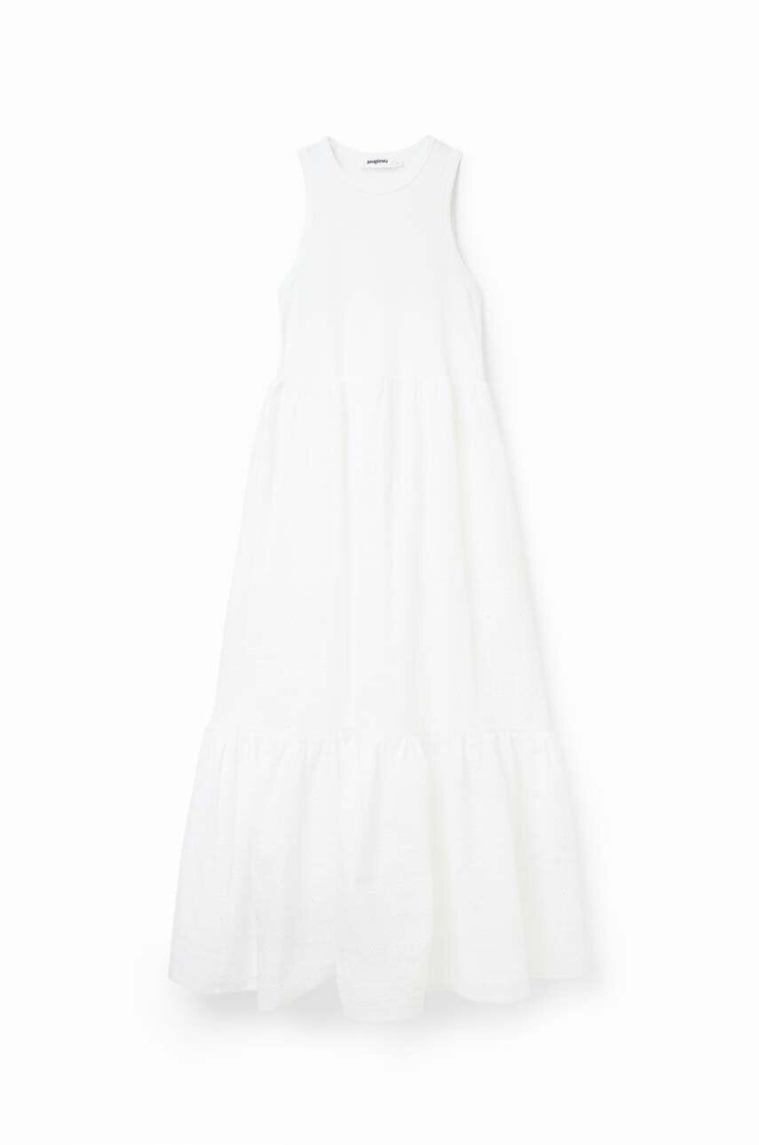 Desigual Geripptes Oberteil mit Lochstickerei Midikleid – Weiß
