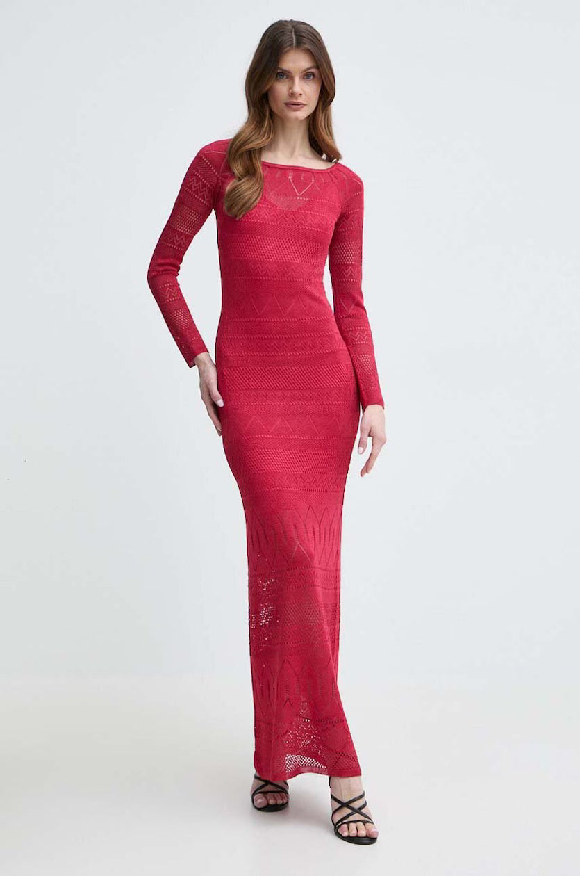 GUESS by Marciano rotes Hydra Maxi-Strickkleid mit langen Ärmeln
