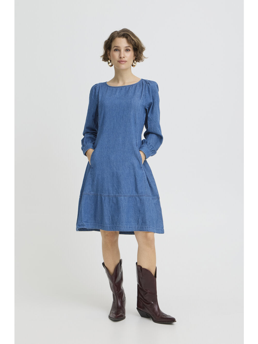 b.young Bykairon Chambray Denim A-Linien-Kleid - Mittelblau