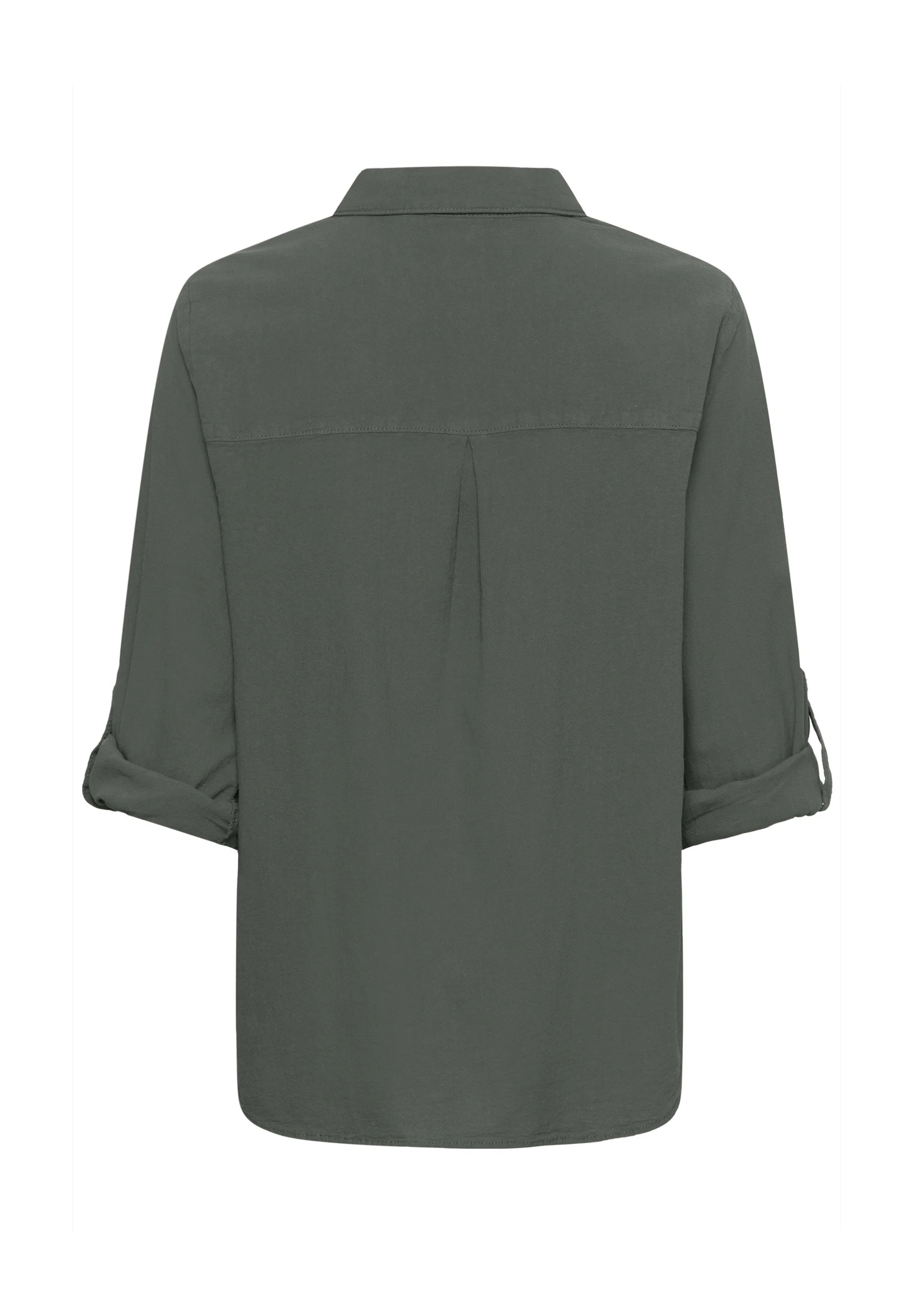 Kaffe KAnaya Kurze Balsam Grüne Hemdbluse mit Knopfleiste – Klassischer Kragen Roll-Up 3/4-Ärmel | Damen