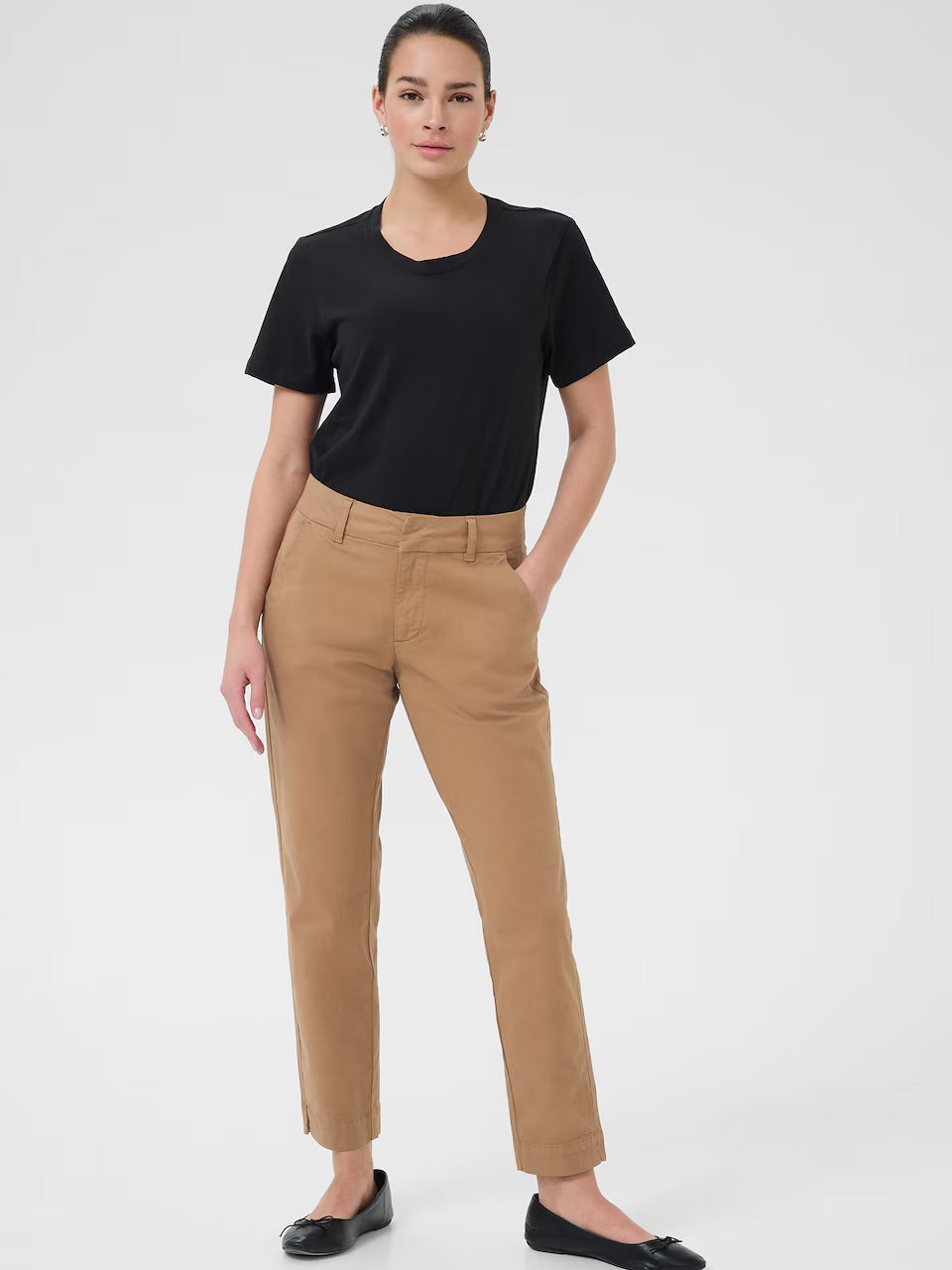 Kaffe KAmette Camel Chino-Hose – High Waist Gürtelschlaufen Bundfalten Knöchellang | Damen