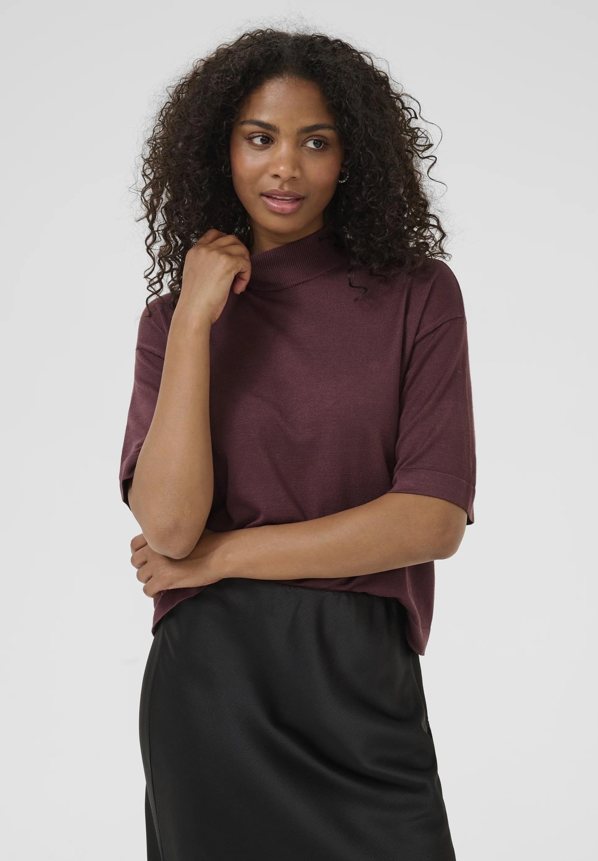 Kaffe Kalizza Bordeaux Kurzarm-Rollkragen-Top | Damen