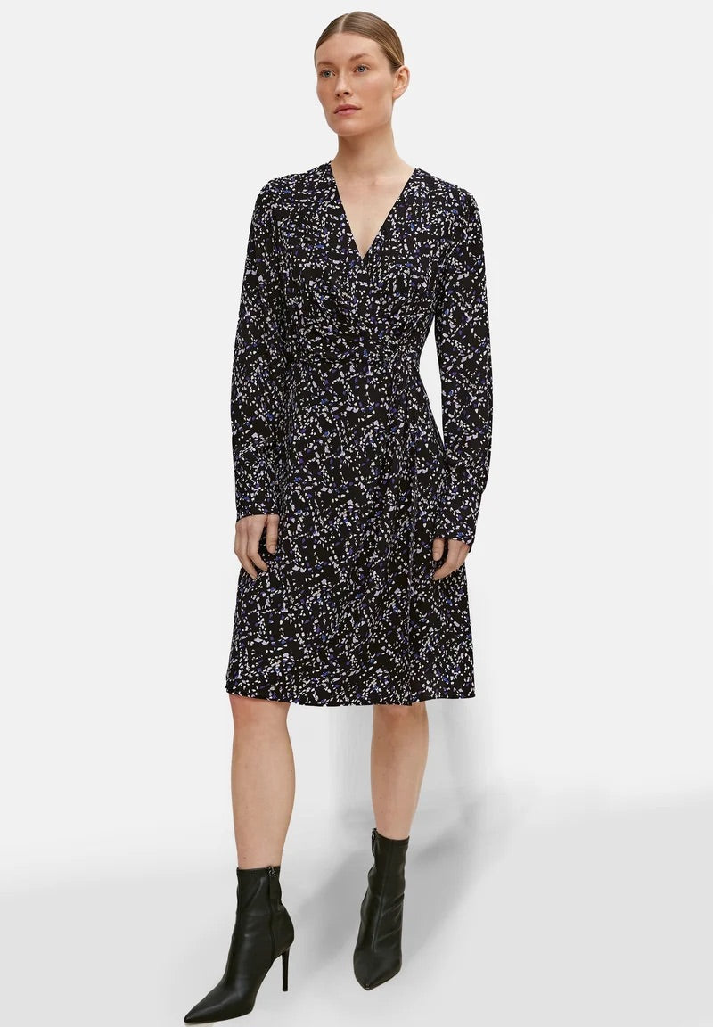 Comma Bedrucktes V-Ausschnitt-Kleid mit Farbspritzern - Schwarz