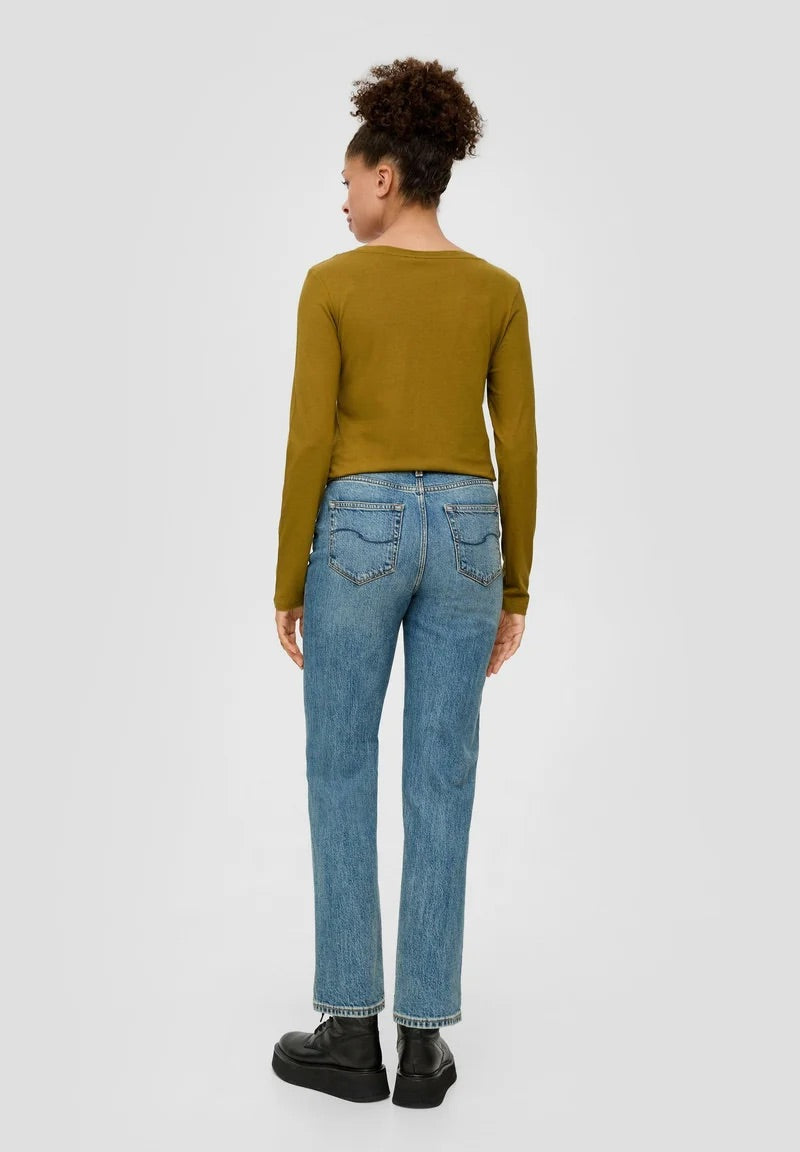 QS by s.Oliver Langarmshirt mit Tunika-Ausschnitt – Guacamole