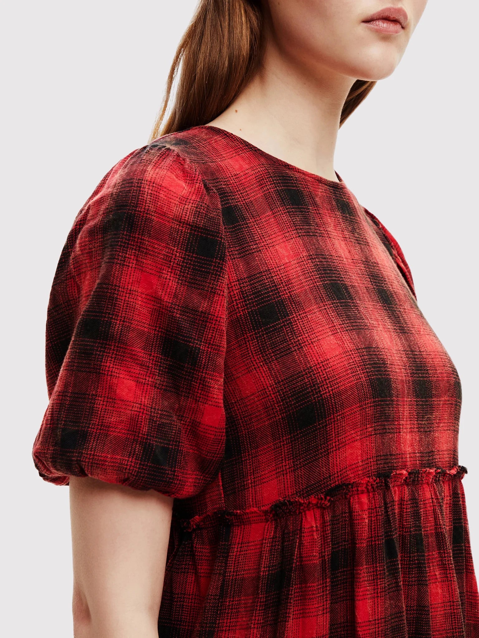 Desigual Midikleid Khan Tartan mit Stufenrock – Rot