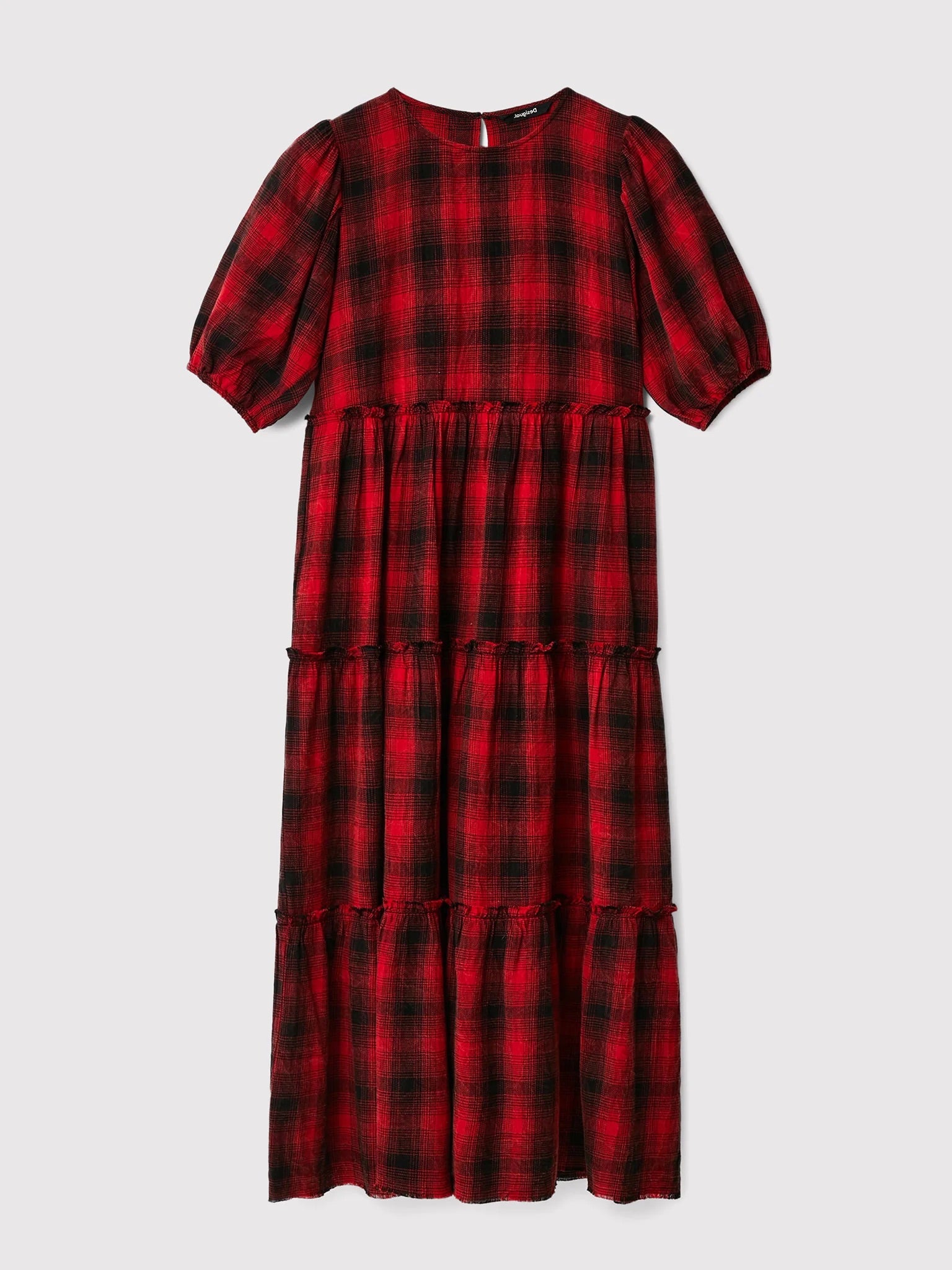 Desigual Midikleid Khan Tartan mit Stufenrock – Rot