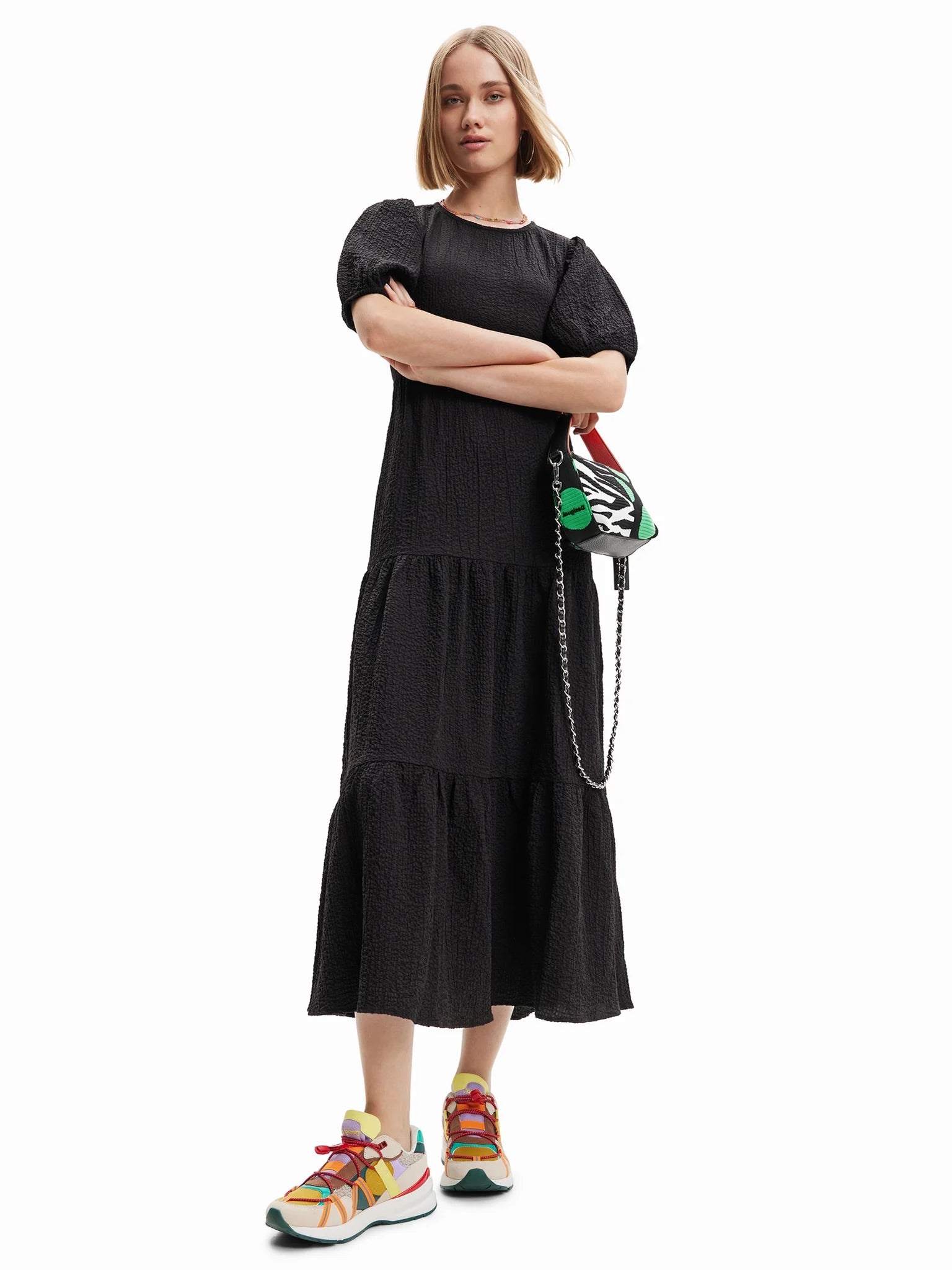 Desigual Wendbares Midi-Kleid mit Stufen und Rückenausschnitt