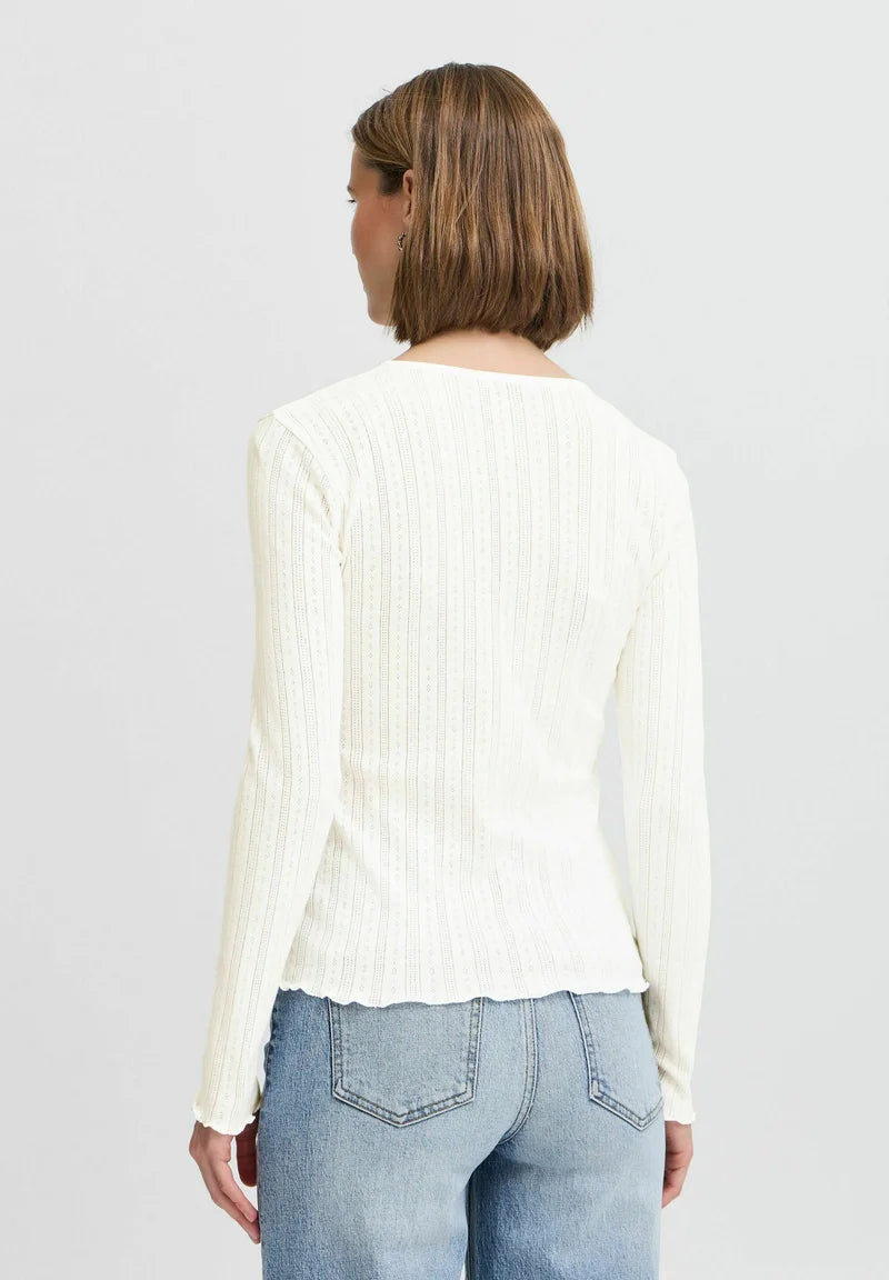 b.young Byunica Pointelle Strickjacke - Off White