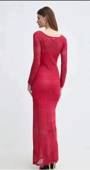 GUESS by Marciano rotes Hydra Maxi-Strickkleid mit langen Ärmeln