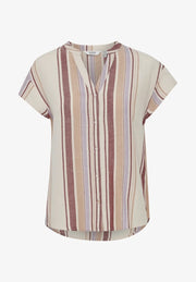 b.young BYHamia Gestreifte Bluse mit Knopfleiste - Beige Multi
